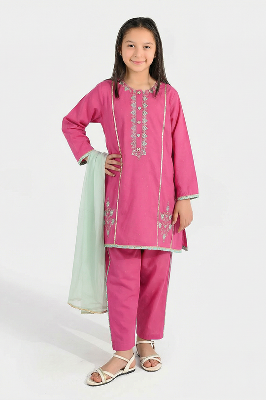 Teens Girls Jacquard 3Pcs Dil Naz - Shocking Pink