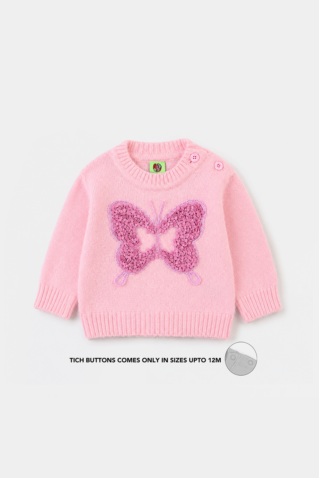 Infant Girls Acrylic Sweater - Petal Butterfly - Pink