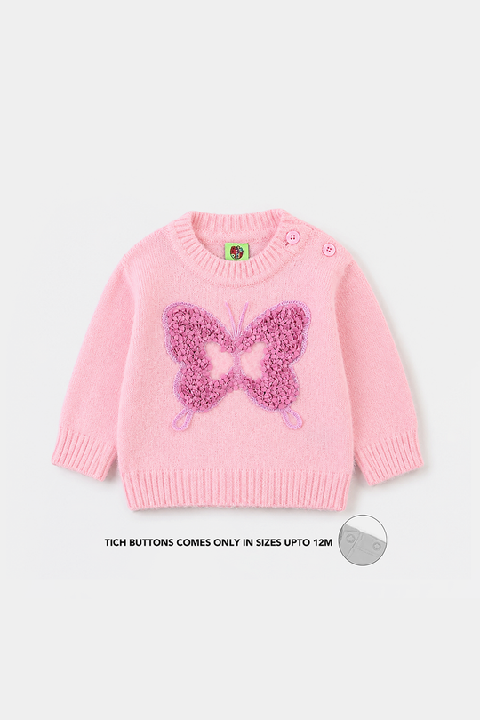Infant Girls Acrylic Sweater - Petal Butterfly - Pink