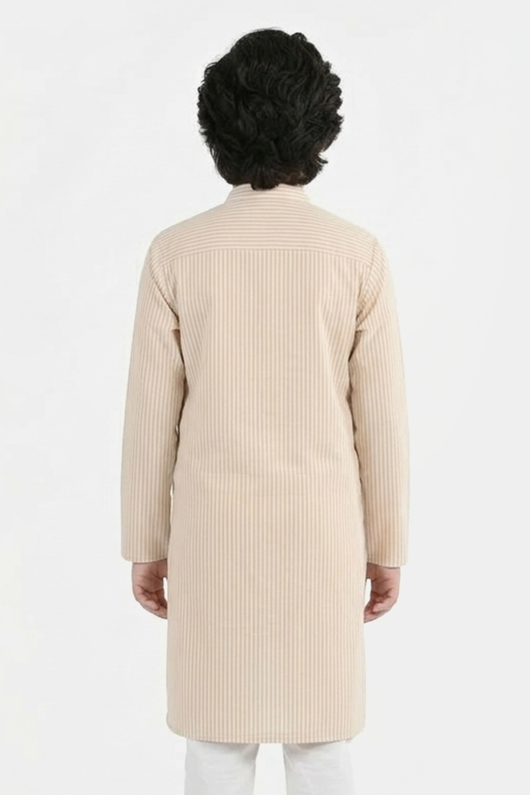 Boys Yarn Dyed Basic Kurta (Stripe) - Beige
