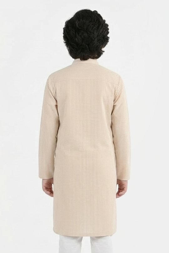 Boys Yarn Dyed Basic Kurta (Stripe) - Beige