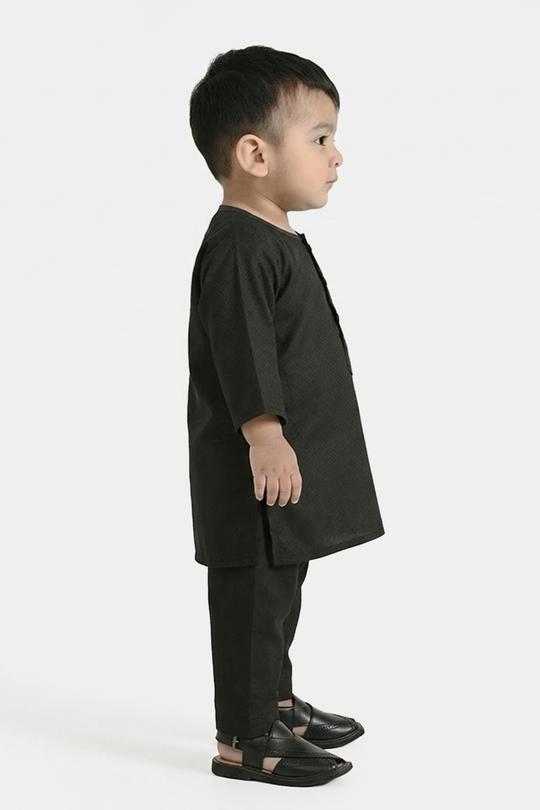 Infant Boys Jacquard Kurta Pajama - Black