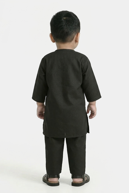 Infant Boys Jacquard Kurta Pajama - Black
