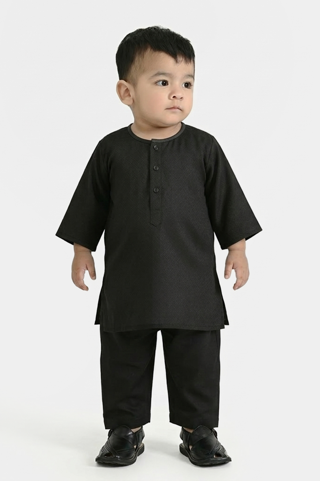 Infant Boys Jacquard Kurta Pajama - Black