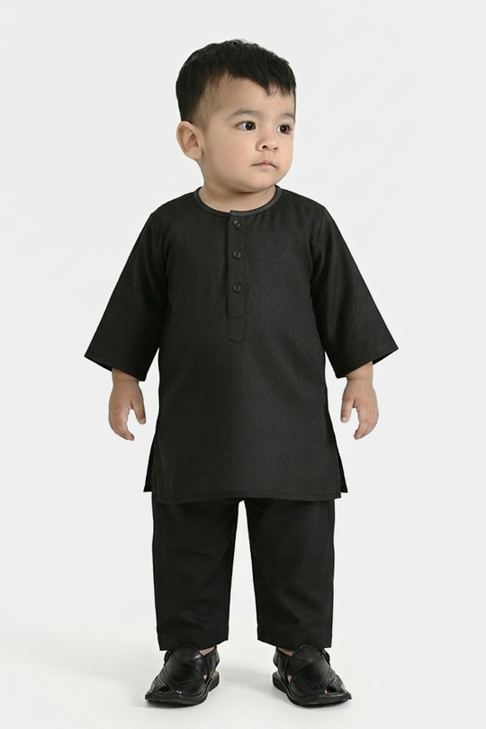 Infant Boys Jacquard Kurta Pajama - Black