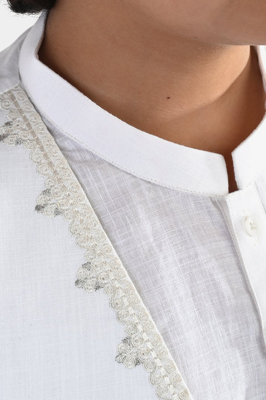 Boys Cotton Slub 3Piece Suit (Front Open) -WHITE