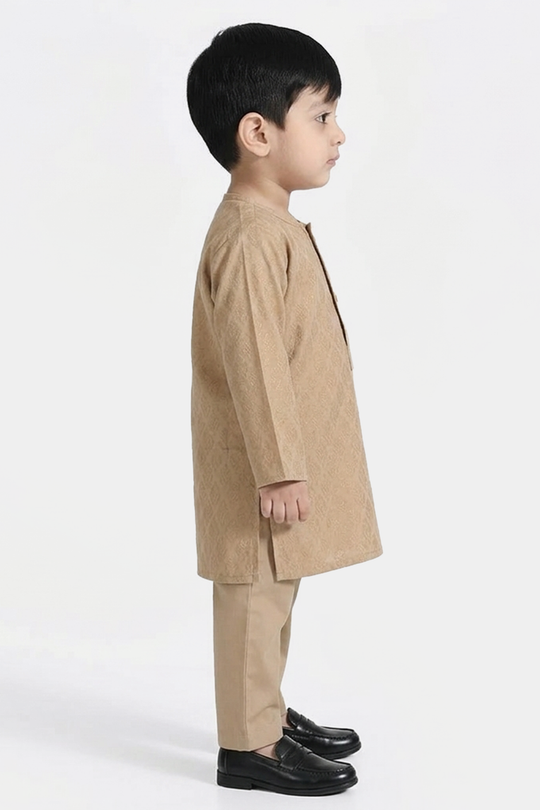 Infant Boys Jacquard Kurta Pajama (Khas) - Beige