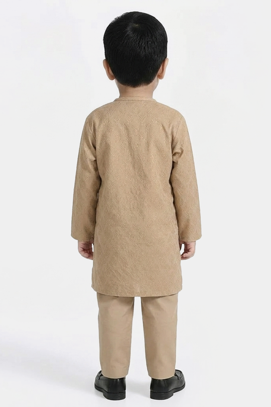 Infant Boys Jacquard Kurta Pajama (Khas) - Beige