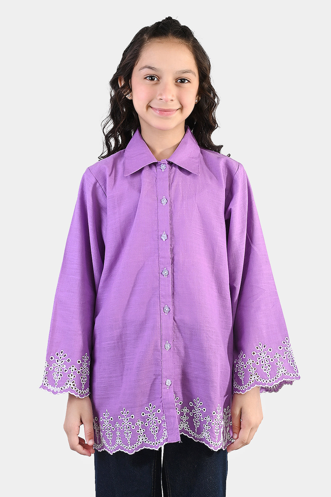 Girls Cotton Slub Top (Berry Embroidery) - Lavender
