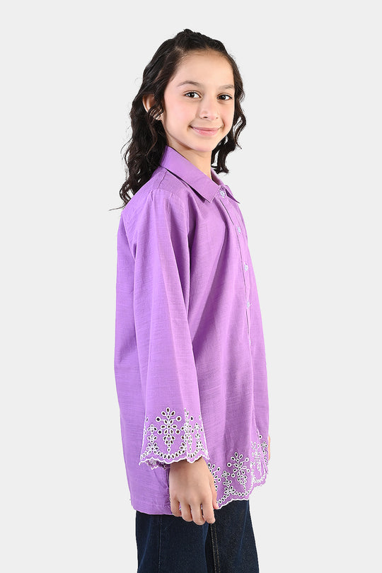 Girls Cotton Slub Top (Berry Embroidery) - Lavender