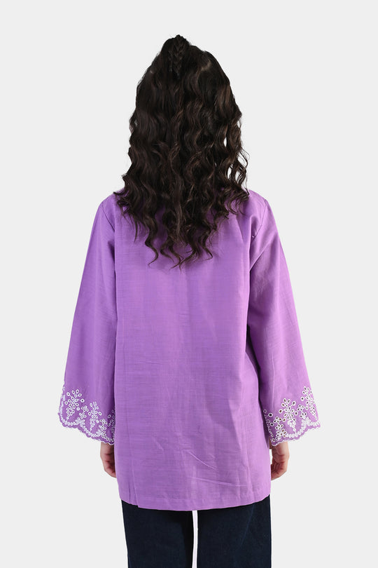 Girls Cotton Slub Top (Berry Embroidery) - Lavender