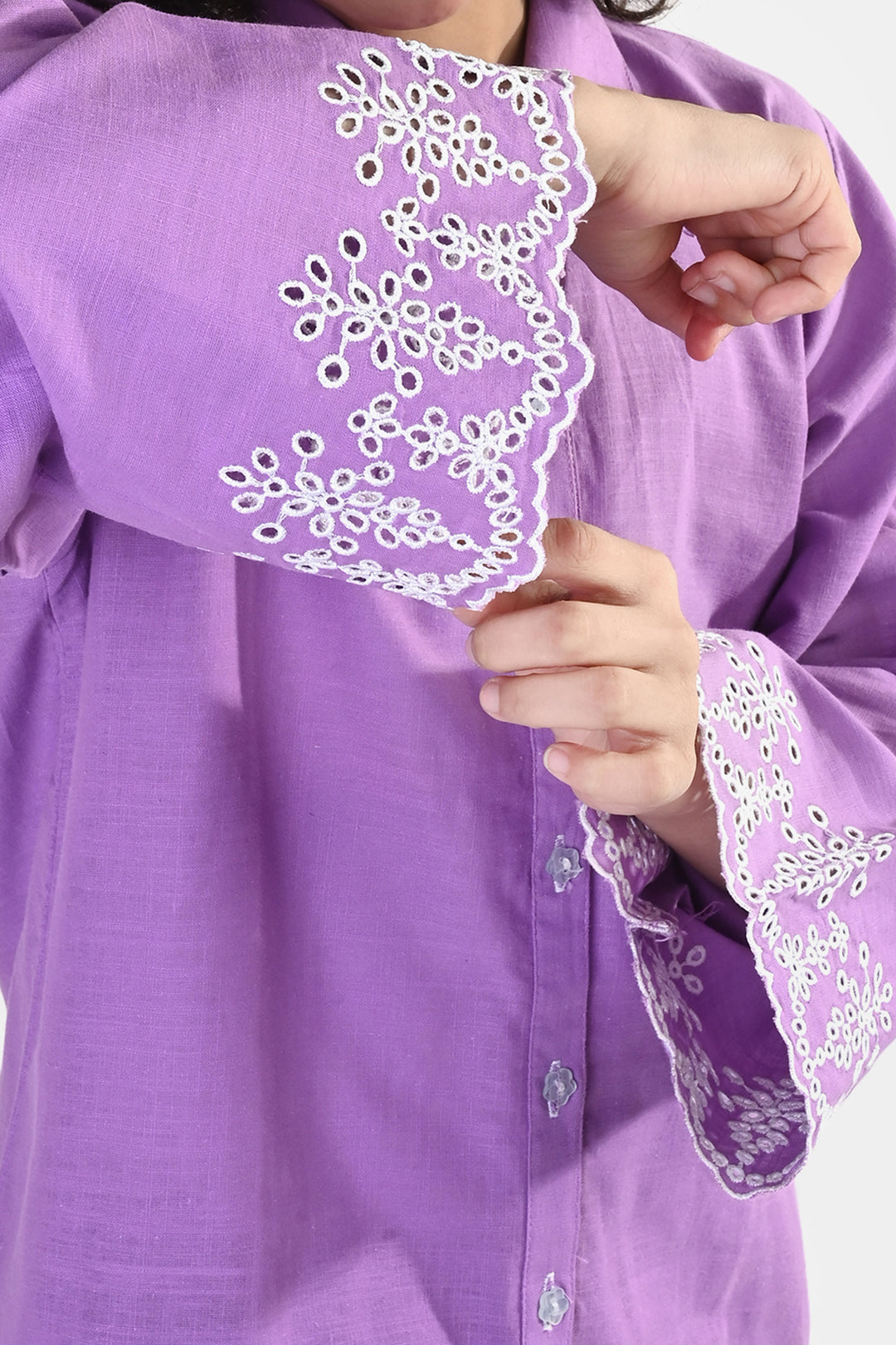 Girls Cotton Slub Top (Berry Embroidery) - Lavender