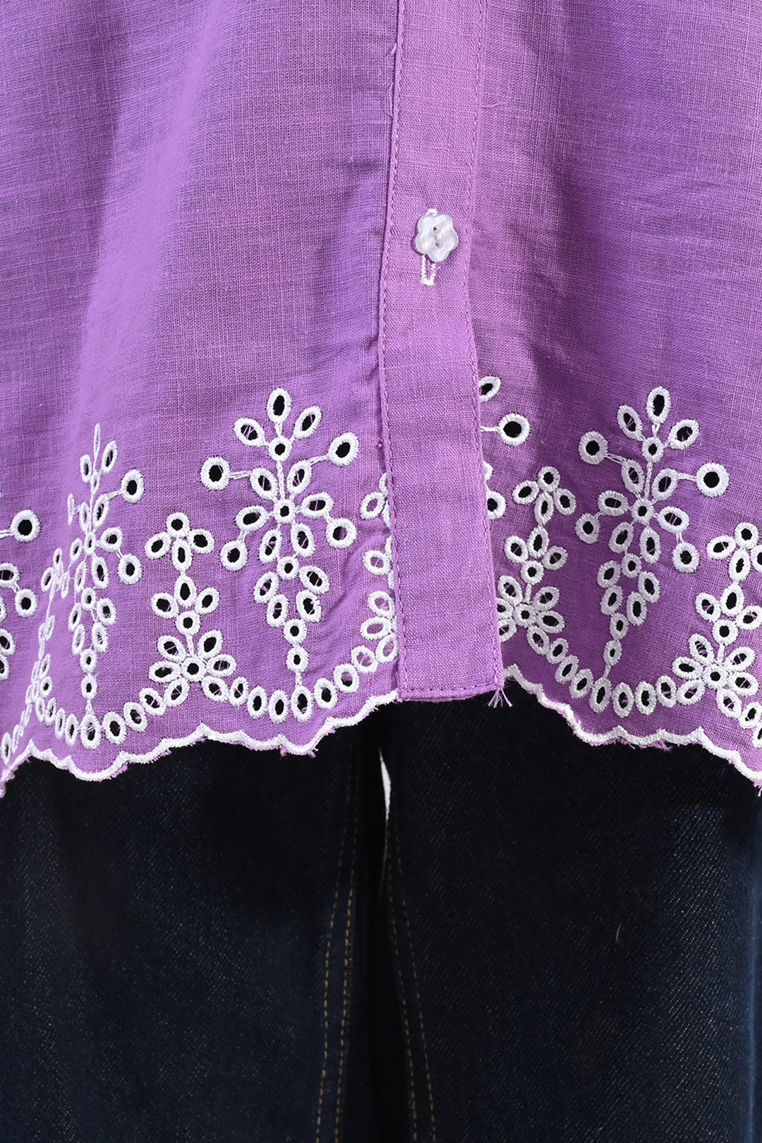 Girls Cotton Slub Top (Berry Embroidery) - Lavender