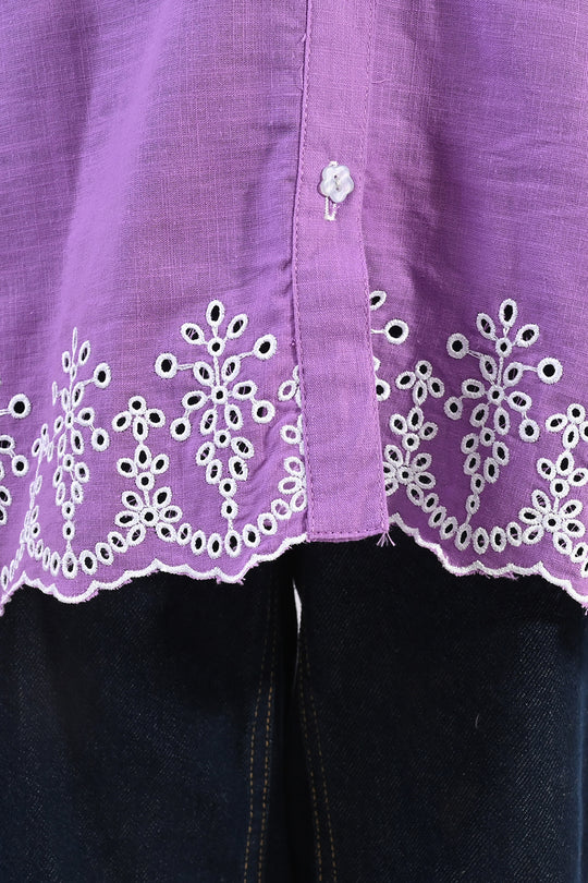 Girls Cotton Slub Top (Berry Embroidery) - Lavender