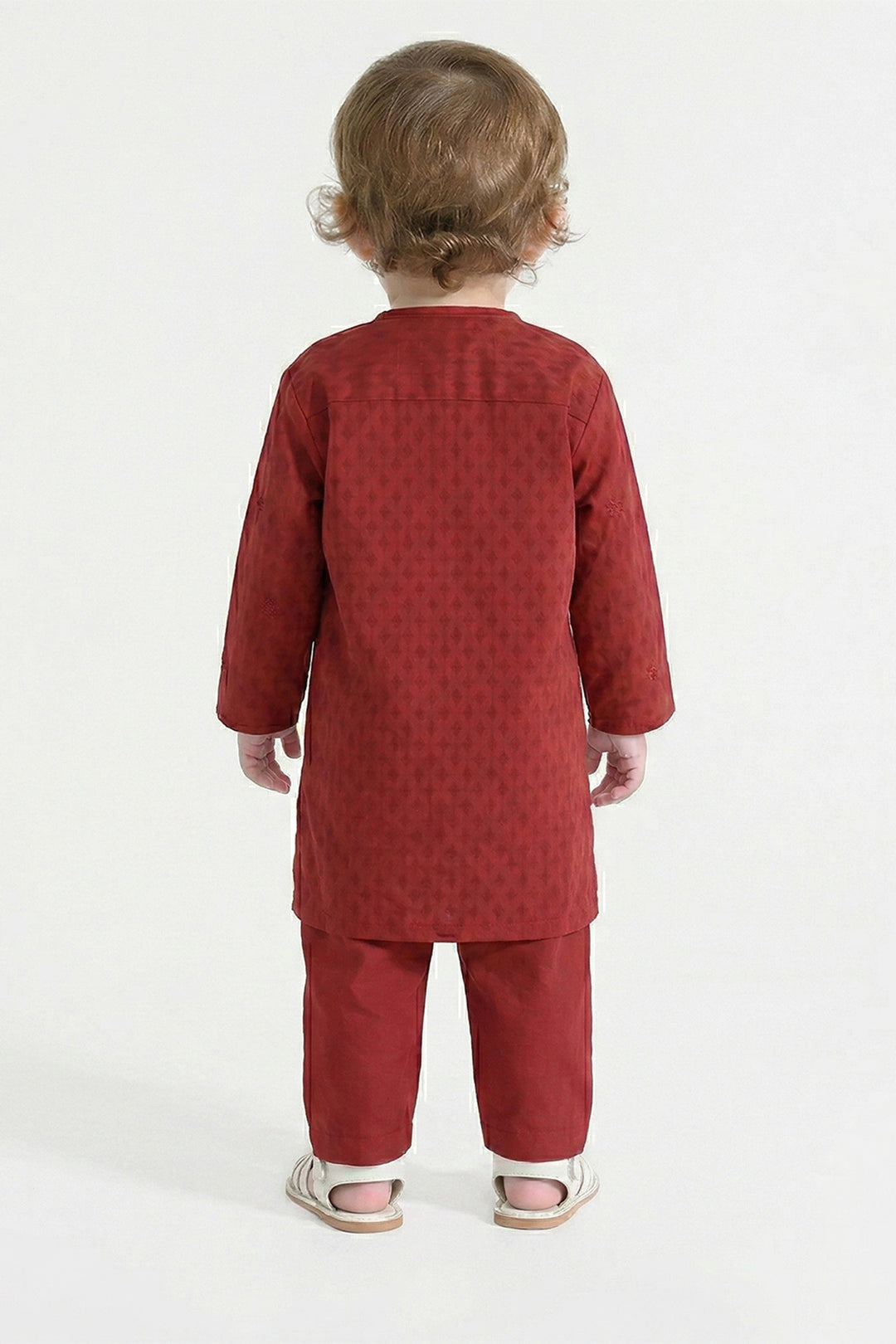 Infant Boys Cotton Jacquard Kurta Pajama (Chin Boti) - Red