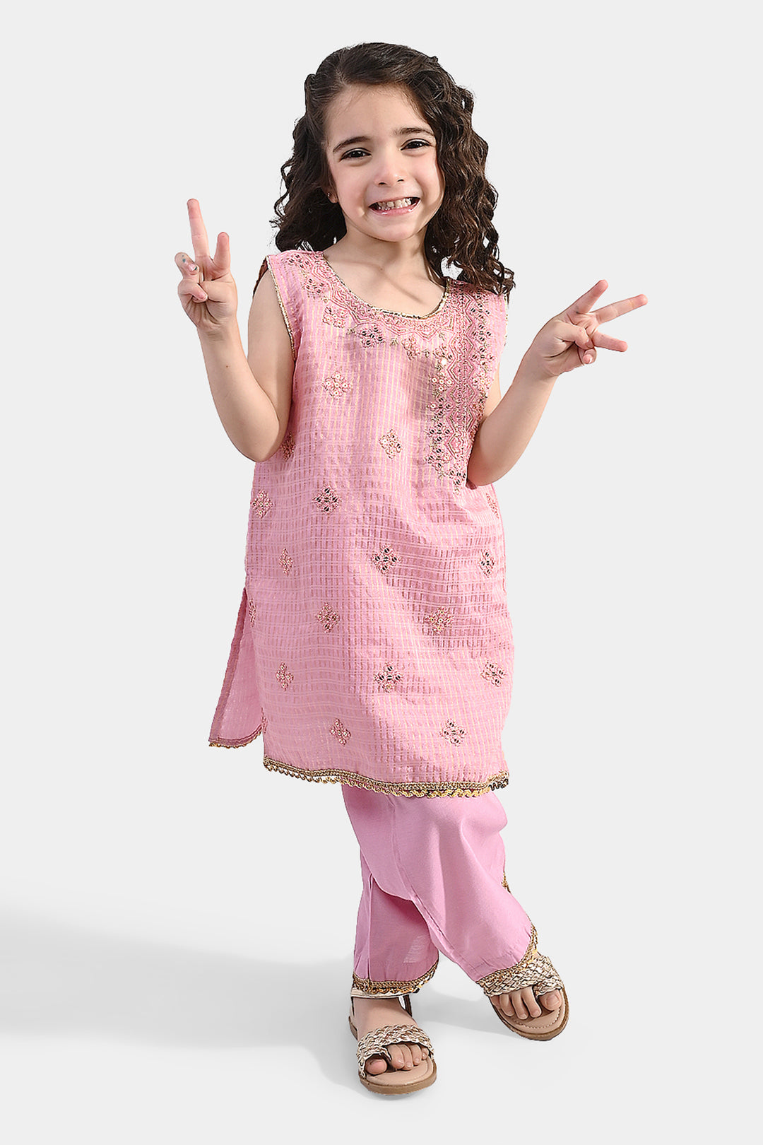 Girls Jacquard 2 Piece Set (Glitter) - Pink
