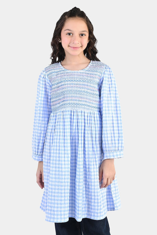 Girls Cotton Casual Frock - Powder Blue