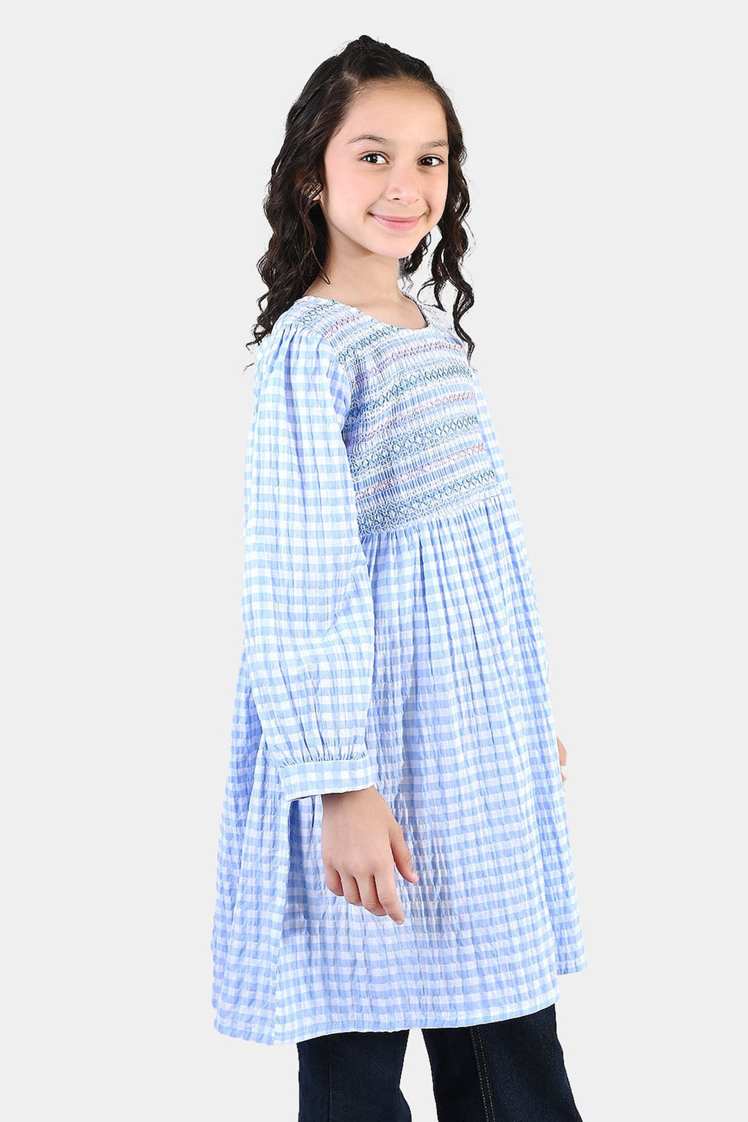 Girls Cotton Casual Frock - Powder Blue