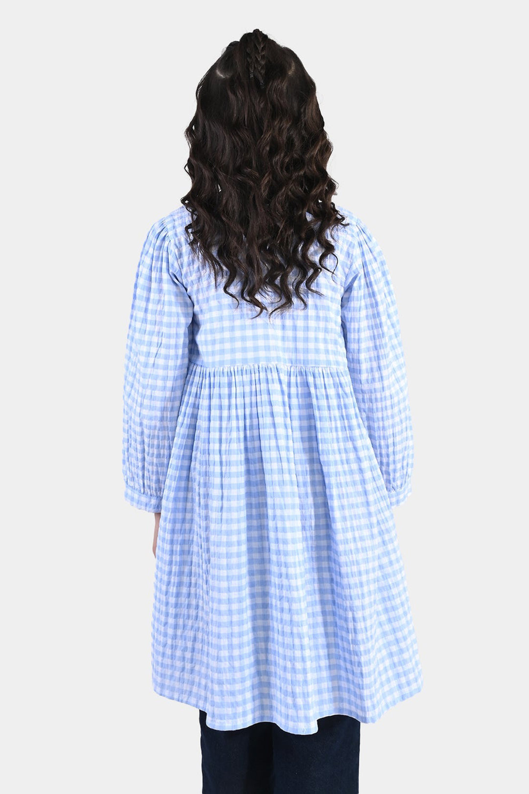Girls Cotton Casual Frock - Powder Blue