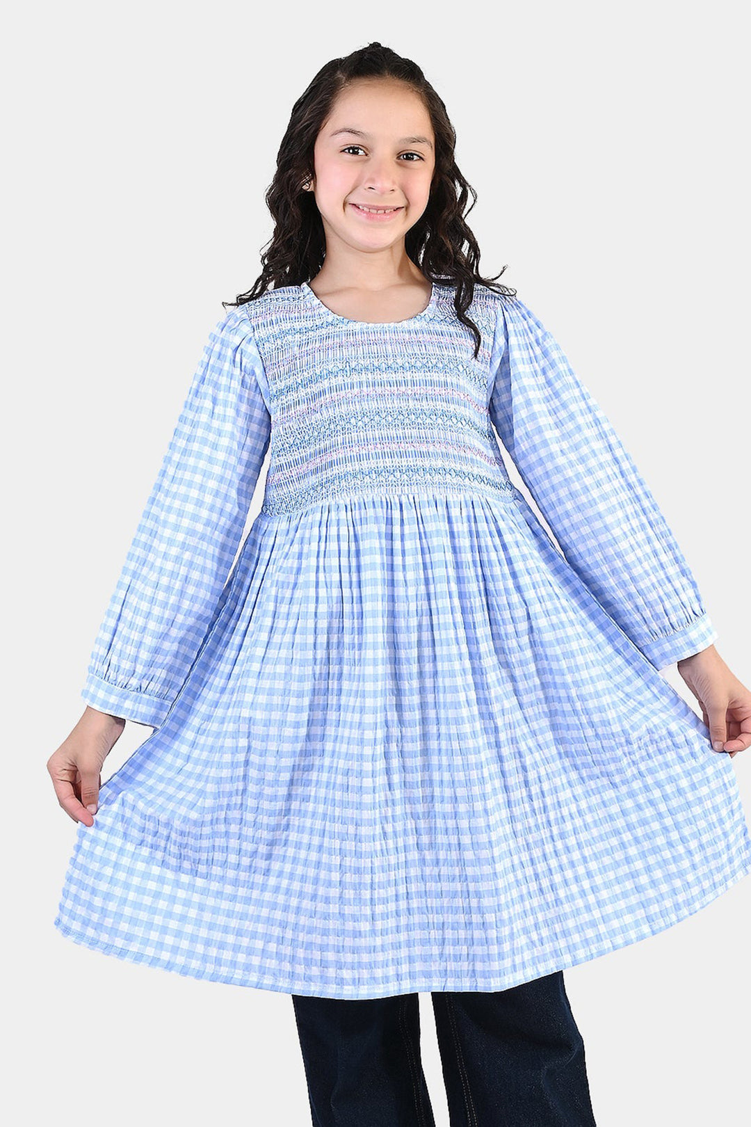 Girls Cotton Casual Frock - Powder Blue