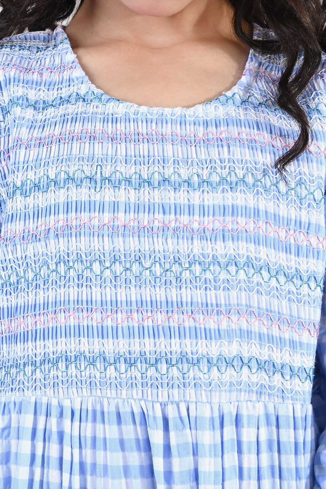 Girls Cotton Casual Frock - Powder Blue
