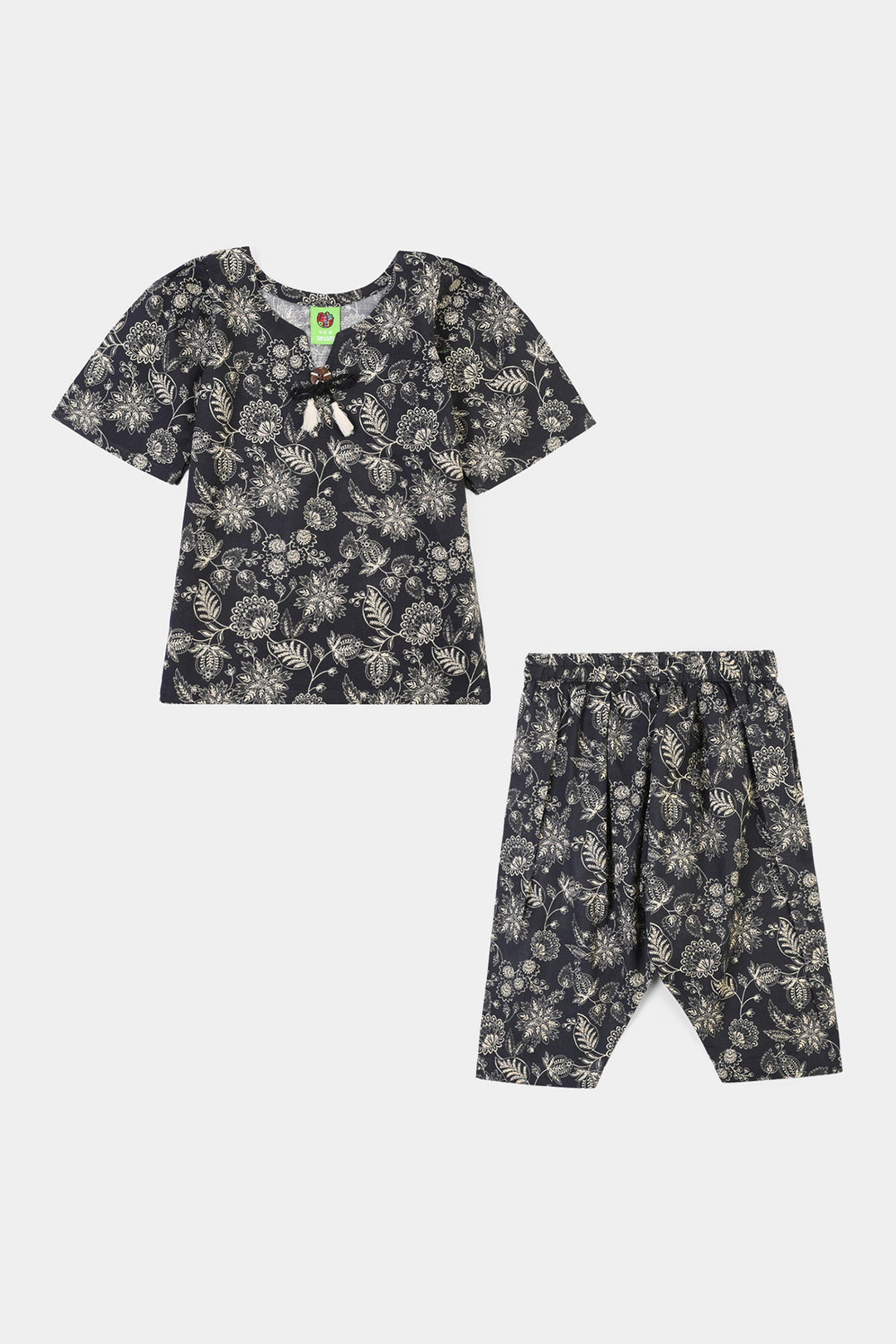 Infant Girls Cotton Slub Printed 2Pcs Monochrome-BLACK