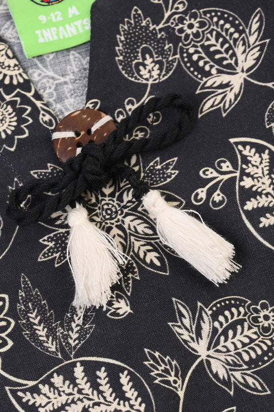 Infant Girls Cotton Slub Printed 2Pcs Monochrome-BLACK