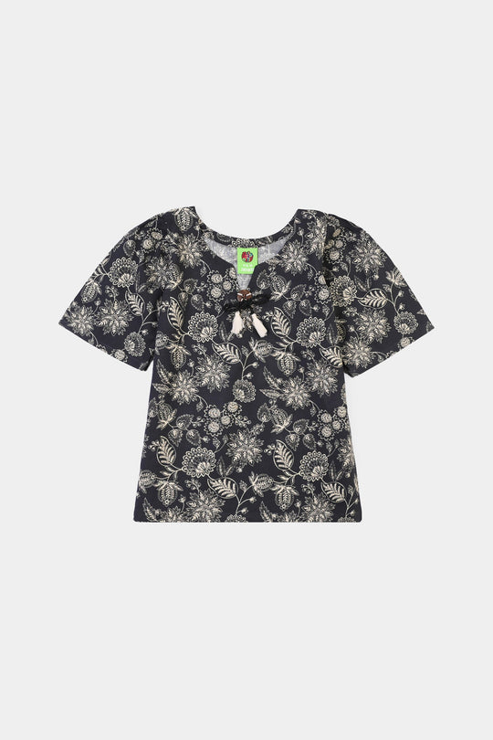 Infant Girls Cotton Slub Printed 2Pcs Monochrome-BLACK