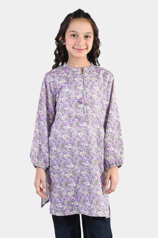 Girls Poly Lawn Printed Kurti Paisley - PURPLE