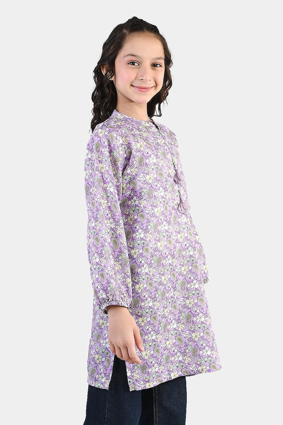 Girls Poly Lawn Printed Kurti Paisley - PURPLE