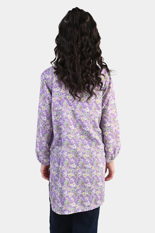 Girls Poly Lawn Printed Kurti Paisley - PURPLE
