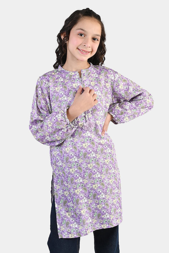 Girls Poly Lawn Printed Kurti Paisley - PURPLE