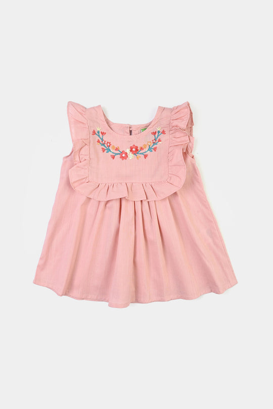 Infant Girls Cotton Emb Frock Desert Rose-Pink