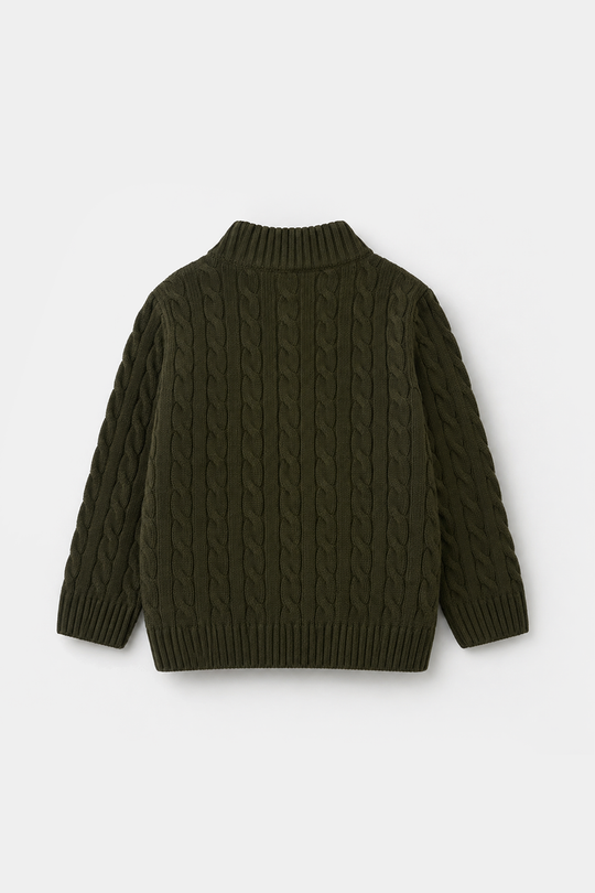 Boys Acrylic Sweater - Twisted - Olive - Green