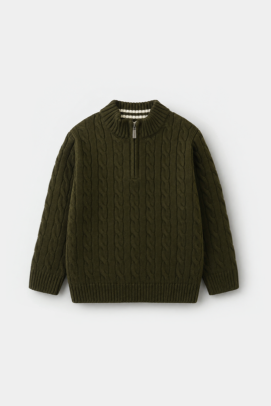 Boys Acrylic Sweater - Twisted - Olive - Green