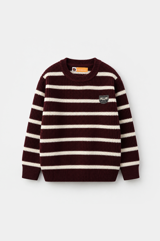 Boys Acrylic Sweater - Go Wild - Maroon & Off White
