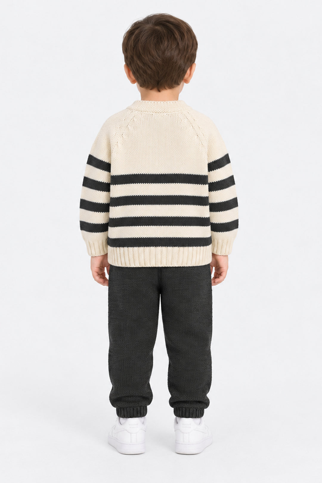 Infant Boys Acrylic Co Ord Set-Cross Stripe- Grey/Off-White