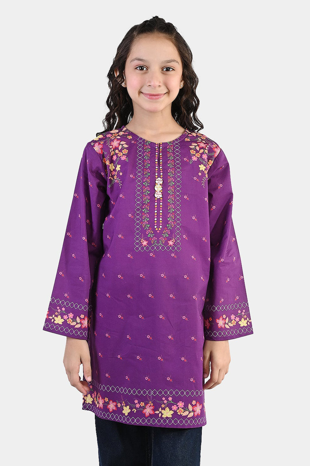 Girls Cotton Printed Kurti Mistry-PURPLE