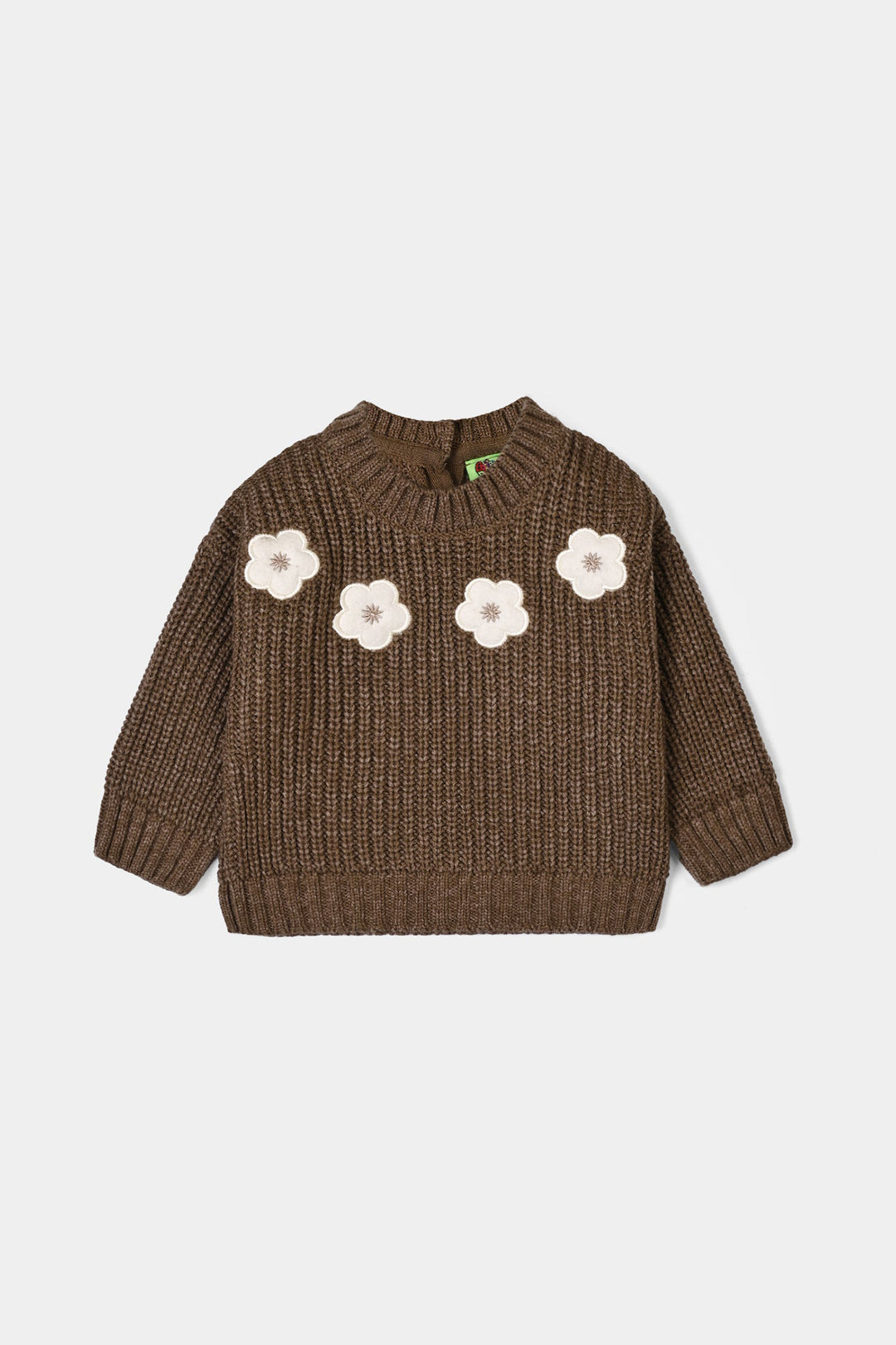 Infant Girls Acrylic Sweater-Quard Flower-BROWN