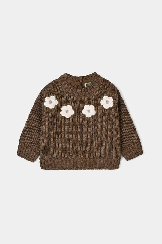 Infant Girls Acrylic Sweater-Quard Flower-BROWN