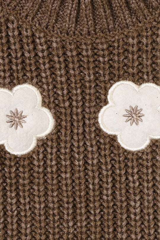 Infant Girls Acrylic Sweater-Quard Flower-BROWN