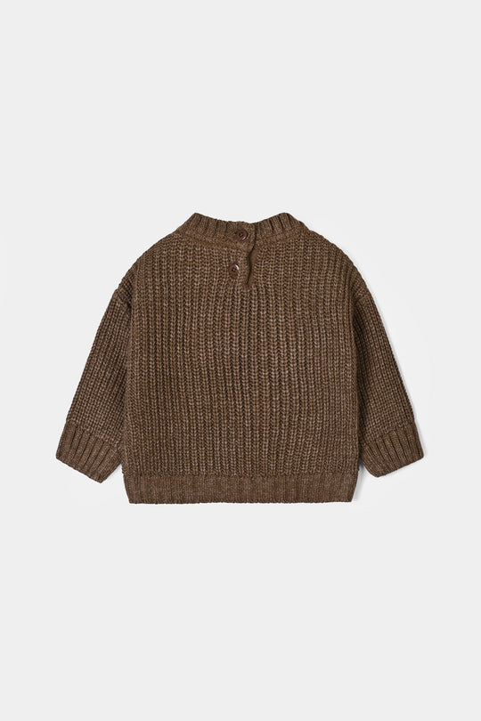 Infant Girls Acrylic Sweater-Quard Flower-BROWN