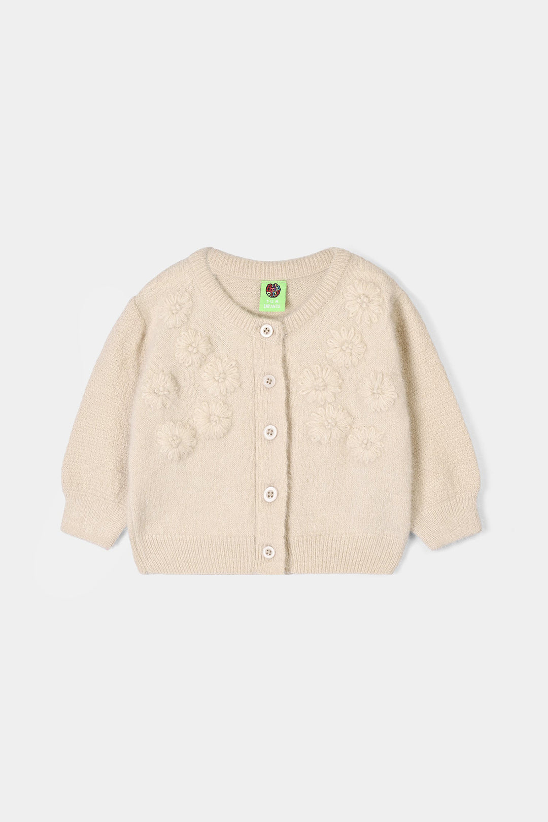 Infant Girls Feather-Acrylic Sweater-Tea Pink Flora-Off White