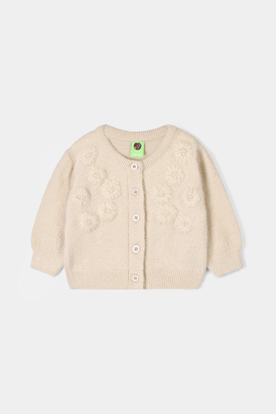 Infant Girls Feather-Acrylic Sweater-Tea Pink Flora-Off White