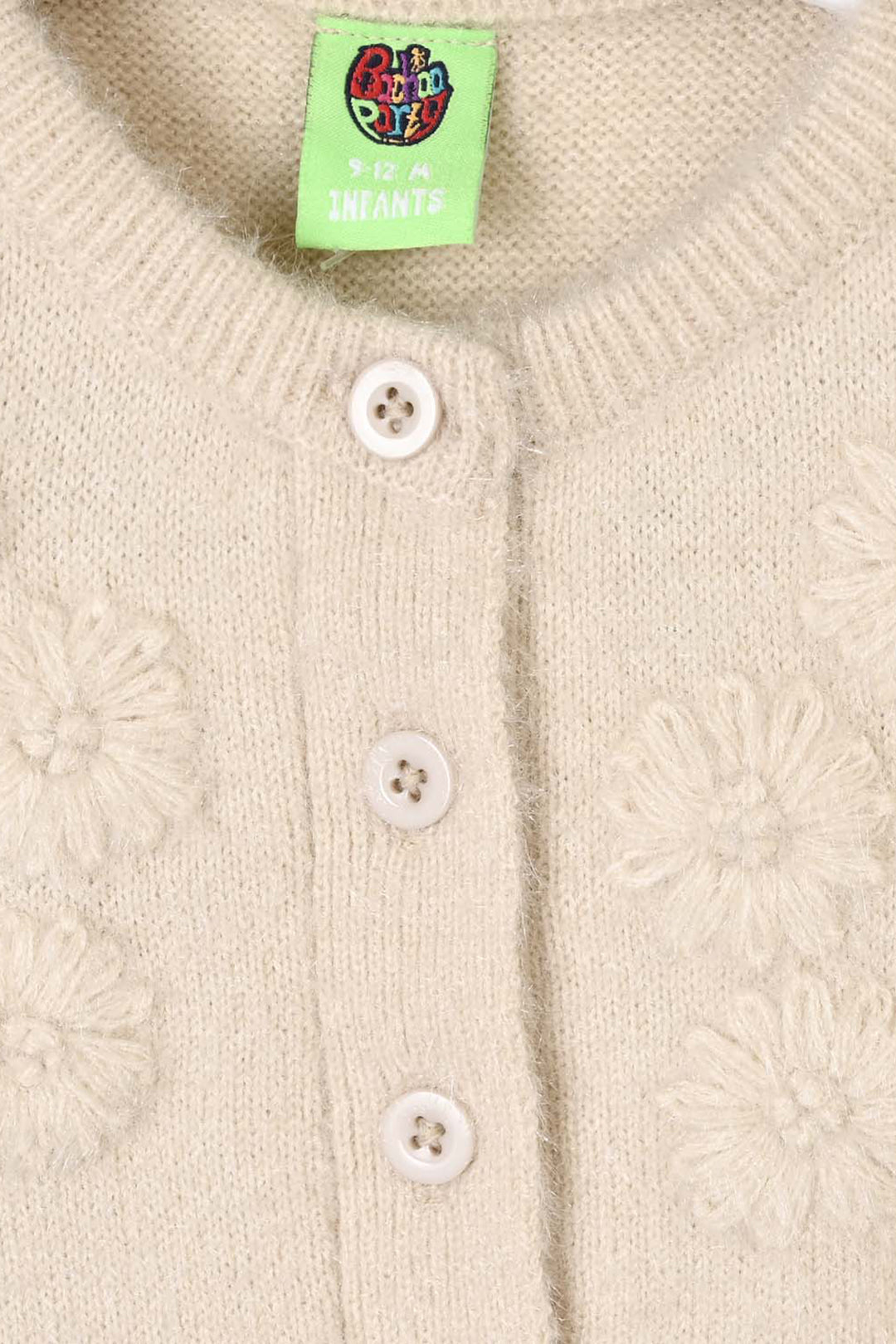 Infant Girls Feather-Acrylic Sweater-Tea Pink Flora-Off White