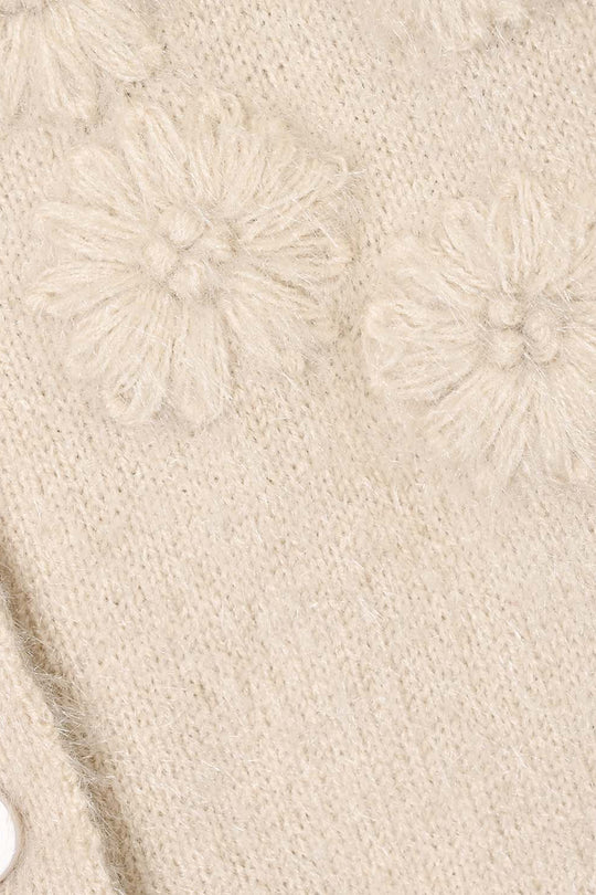 Infant Girls Feather-Acrylic Sweater-Tea Pink Flora-Off White