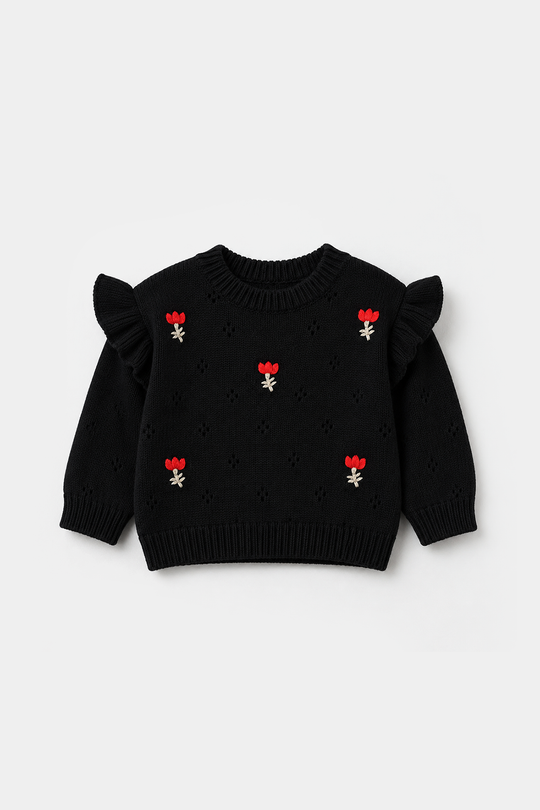 Infant Girls Acrylic Sweater - Rosie - Black