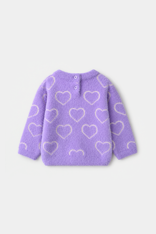 Infant Girls Feather - Acrylic Sweater - All Hearts - Lilac