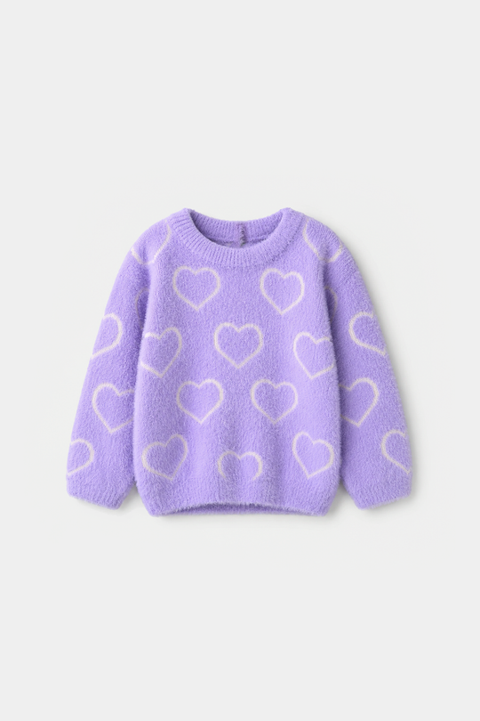 Infant Girls Feather - Acrylic Sweater - All Hearts - Lilac