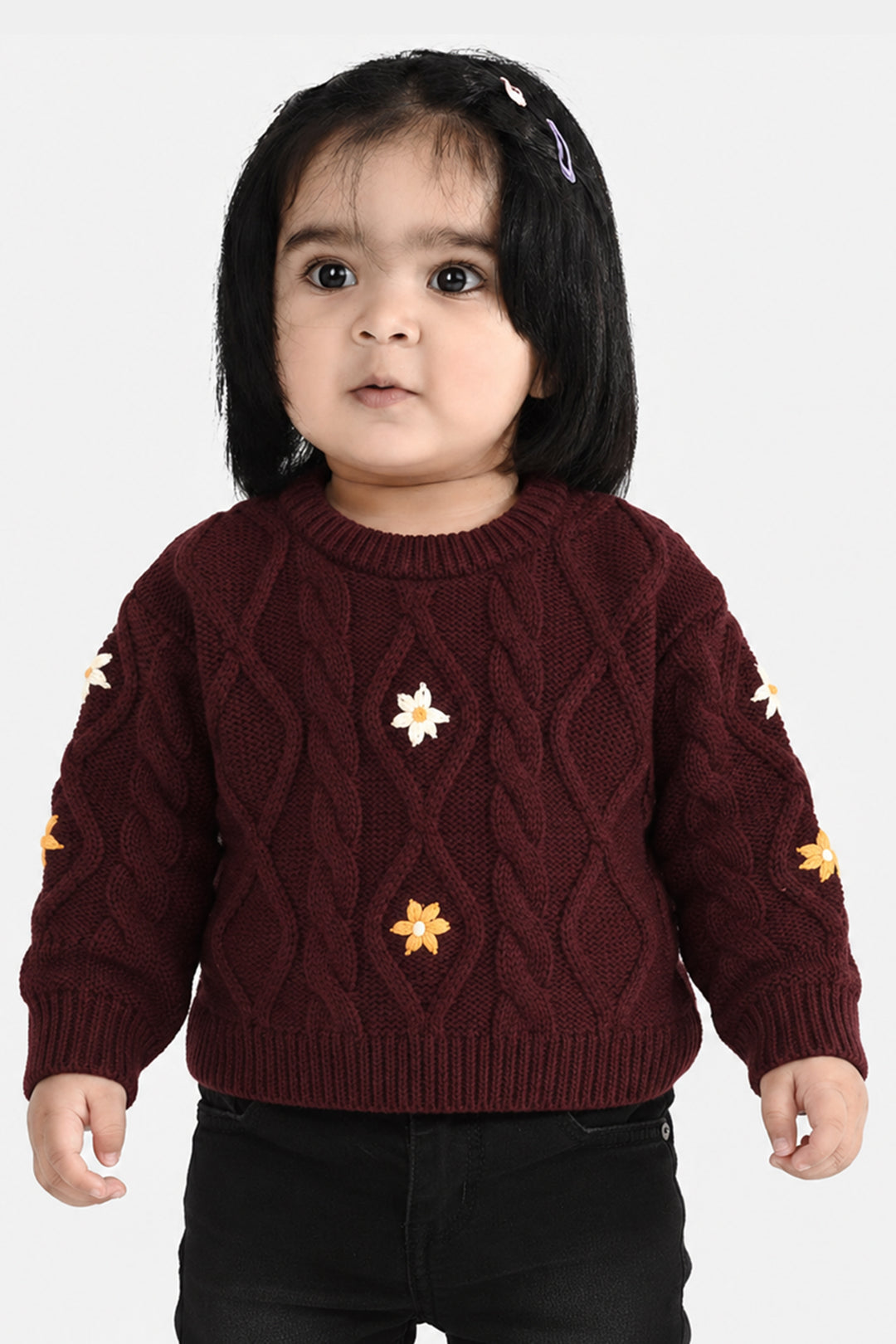 Infant Girls Acrylic Sweater-Fern-MAROON